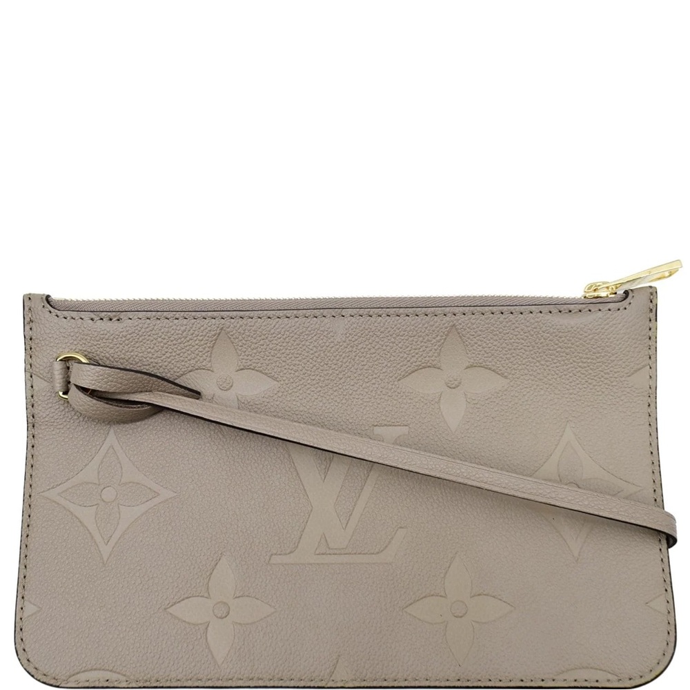 Louis Vuitton Neverfull pochette. Embossed tourterelle gray